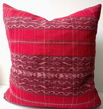 Vintage Guatemalan Textile Pillow Cover Red Ikat with Stripes 19.5