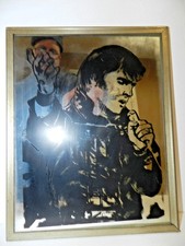 Vintage 70's Carnival Fair Prize ELVIS PRESLEY Glass Mirror Framed 8x10 RARE picture
