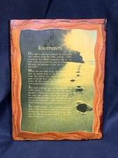 VINTAGE FOOTPRINTS POEM ON WOOD PLAQUE 8.5 X 6.5” picture
