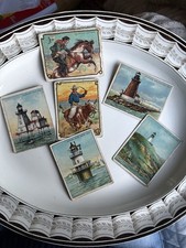 Six Antique Vintage Hassan Tobacco Cards Lighthouse Cowboy From 1911 picture