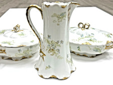 Haviland Limoges Schleiger 52B Blue Flower Gold Chocolate pot & 2 covered dishes picture
