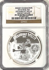 2014 Niue $2 Disney Mickey Mouse 1 Oz STEAMBOAT WILLIE Proof  NGC PF70 w/ BOX 🎥 picture