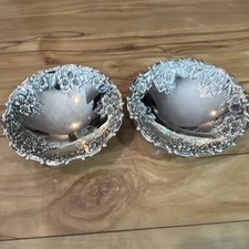 Vintage Japan 6” Silverplate Floral Bowls Pair Tarnish Protected Raised Roses picture