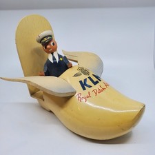 Vintage KLM Royal Dutch Airlines Advertising Sign Pilot Flying Clog Wood Shoe picture