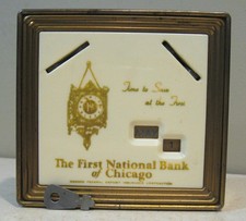 Vintage GERETT CORP. Safe-Coin Calendar Bank FIRST NATIONAL BANK Of CHCAGO w/KEY picture