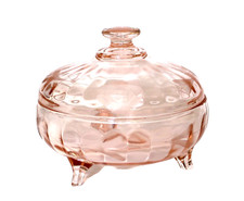 Covered Candy Dish Pink Optic Glass Footed Bowl picture