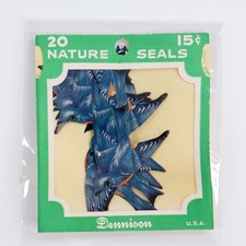 Vintage Dennison Nature Seals Bluebirds Swallows Birds Blue Bird Sealed Package picture