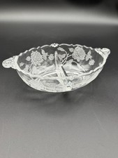 Vintage Etched Crystal Divided Bowl Rose Pattern Double Dish Serving Bowl picture