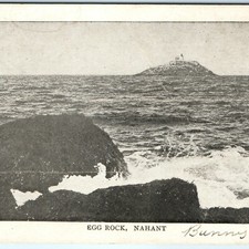 c1900s Nahant, Mass. Postcard Egg Rock Lighthouse Waves Ocean Sea UDB Litho picture
