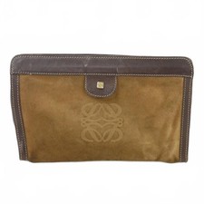 LOEWE Anagram Suede Clutch Bag Brown Vintage picture