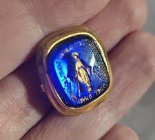 Gold Tone Pin Blue Stone Oh Mary Pray For Us Confraternity Of The Precious Blood picture
