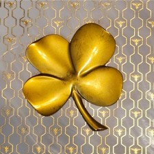 Vintage Gerity 4 Leaf Clover w/Quote Lucky Charm Paperweight 24K Gold Plated picture