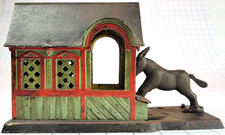 Antique 1880 J&E Stevens Mule Entering Barn Mechanical Bank Original Paint picture