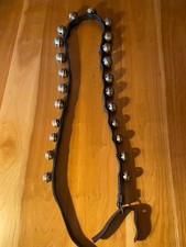 Antique Brass Sleigh Bells on Leather Strap Graduated Sizes 23 Bells 94