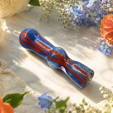 Sapphire Ember Handcraft Glass Chillum Pipe Blue Orange 3~3.5 inch picture