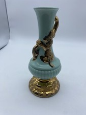 Vintage Hollywood Regency Texturd 24kt Weeping Gold Vase Offset Handle Footed  picture