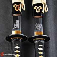 2PCS Sharp Devil Bride Kill Bill Swords Set Japanese Samurai Katana Clay Temper picture
