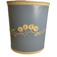 Vintage 60s/70s Blue Metal Wastebasket with Ivory Trim & Floral Design By Coby picture