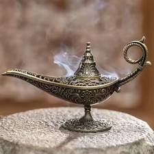 Antique Magic Lamp Conical Incense Burner Alloy Metal Home Decor Table Prop picture