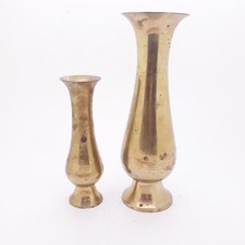 2 ANTIQUE VINTAGE HEAVY BRASS BUD VASE DIFFERENT SIZES  picture