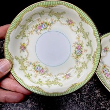 1930s Noritake Marlene Green Fruit Bowls Set of 2 Floral Gold  Vintage picture