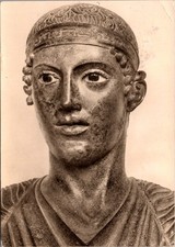 Head a Bronze Charioteer Statue Museum Delphi Stamp Real Photo RPPC Postcard picture
