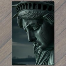 Postcard Statue of Liberty Weeps Cry Sorrow City Background New York Sad For USA picture