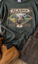 Vintage Alaska Moose Graphic Tee Faded Green Large picture