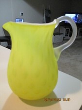 Vintage  blown Glass Pitcher Controlled Bubble Yellow Cased picture