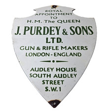 Vintage James Purdey Sign - Hunting Gun Firearm Makers Shot Porcelain Sign picture