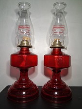 Vintage Pair Budweiser Beer Ruby Red Glass Kerosene Oil Lamp picture