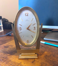 Hamilton Swiss Made 8-Day Mechanical Oval Desk Clock Analog Gold Tone Arabic picture