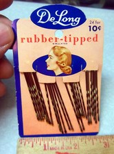 Vintage DeLong Hair Pins - New Old Stock rubber tipped 24 on new old stock card picture