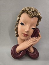 Vintage Art Deco Chalkware Lady Wall Mask Plaque Alexander Backer Style picture