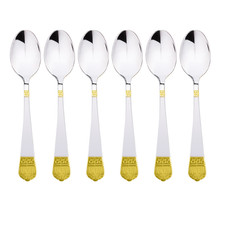 STPGOODS Luxury Stainless Steel Teaspoon Set Gold Polished Brushed 6pc Tea Spoon picture