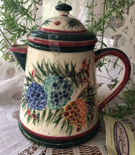ENESCO - JULIE UELAND - CERAMIC COFFEE / TEA POT - PINECONES picture