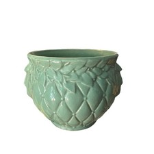 Beautiful Seafoam McCoy Pottery Jardiniere Quilted Pattern Planter picture