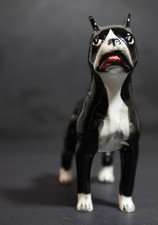 Vintage Ceramic Boston Terrier / Boxer Dog Figurine Black White Glossy 4