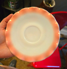Vintage Hazel Atlas Pink Crinoline Ripple Milk Glass 7 Pc Cups Saucers Bowl picture