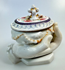 Antique Conta & Boehme Porcelain Fairing Box w/ Hand Holding Trinket Box picture