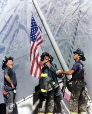 9/11 FIREFIGHTERS RAISING THE FLAG ON GROUND ZERO 8X10 PHOTO PICTURE picture