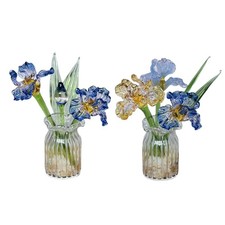 Glass Flower Bouquet with Vase Iris Flowers Gifts Office Home Decor Collectible picture