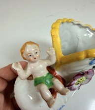 Vtg Japan Baby Shoe Planter Cherub Figurine Hand Painted Porcelain 4.25” picture