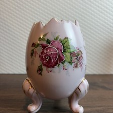 Vtg 1950s Napco Pink Moss Rose Cracked Egg Vase Footed Japan Porcelain Easter picture