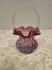 Beautiful Fenton Mulberry Glass Thumbprint Basket  picture