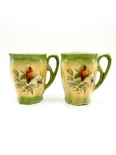 2 Vtg Weller Zanesville Art pottery hot chocolate cups hand painted artist mark picture