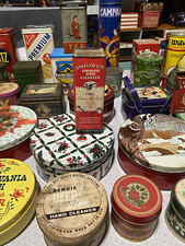 Vintage 80+ metal tins picture