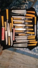 LOT of 24 Bakelite Flatware Butterscotch Mixed Brands Cutlery picture