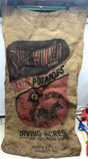 Vtg Sure Winner Maine Potatoes 100lb Burlap Sack Great Graphics picture