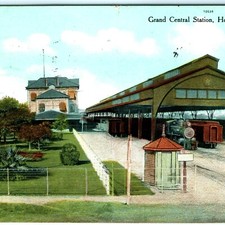 c1910s Houston, TX Grand Central Station Depot Train Postcard Curt Teich Litho picture